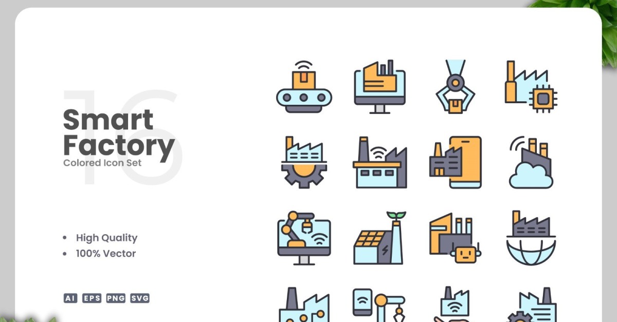 16 Smart Factory Colored Icons Set #515478 - TemplateMonster