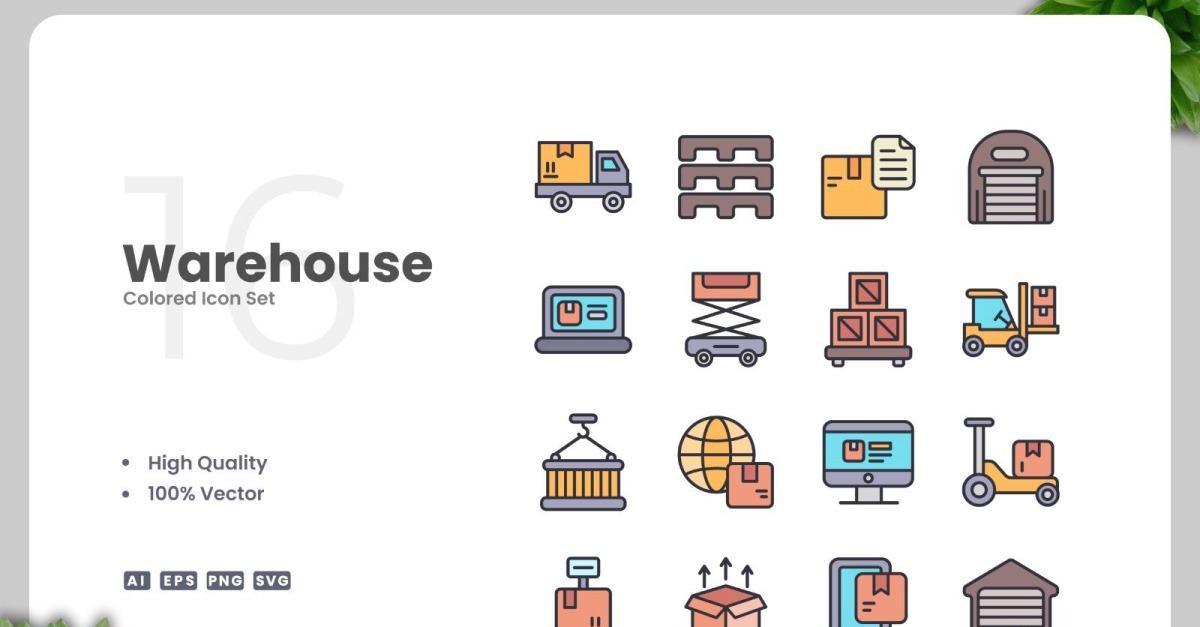 16 Warehouse Colored Icons Set #517535 - TemplateMonster