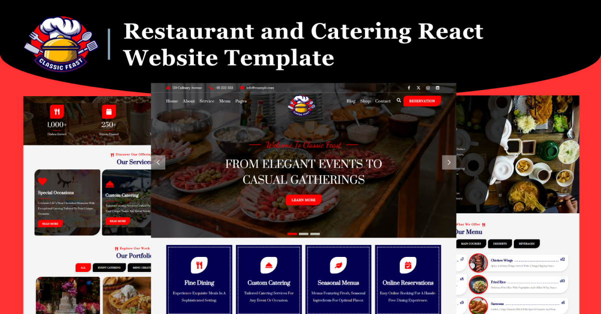 ClassicFeast: Plantilla web React para restaurantes y catering