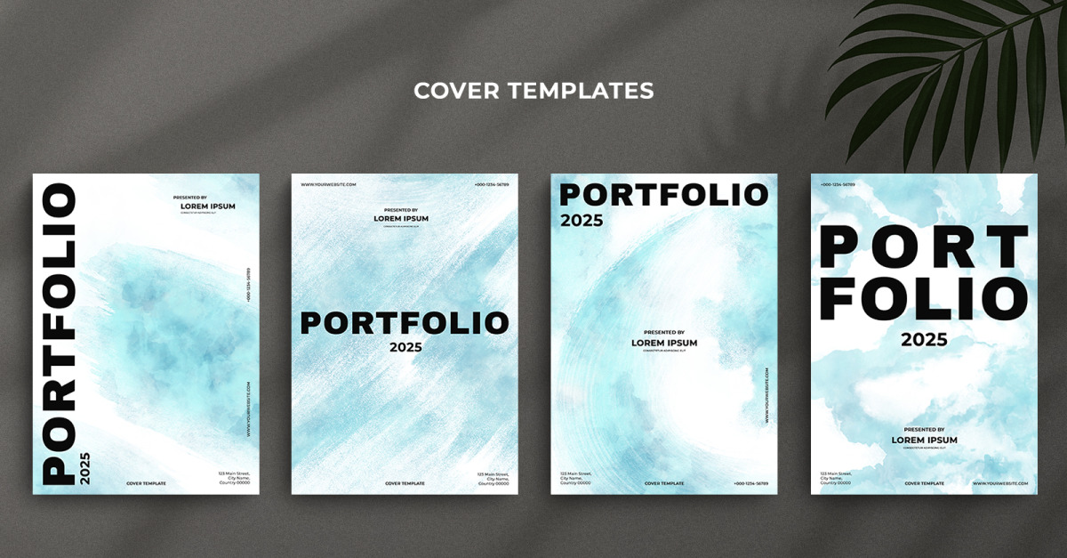 Portfolio cover template with Pastel soft Blue and white watercolor ...