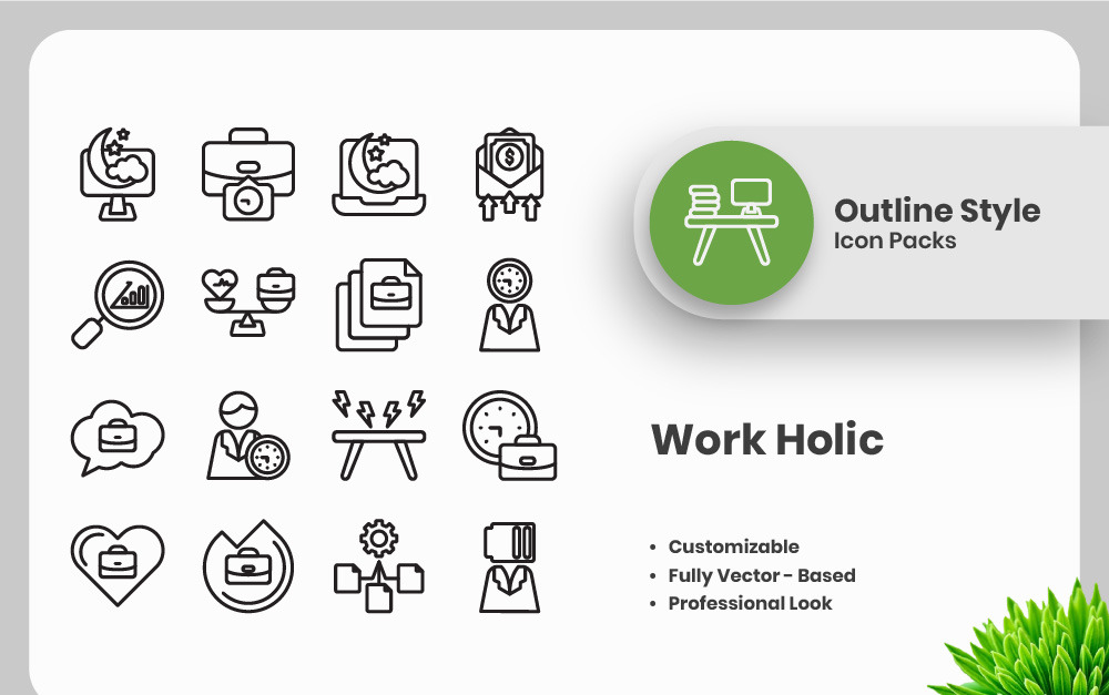 20 Set of Work Holic Outline Icon Collection