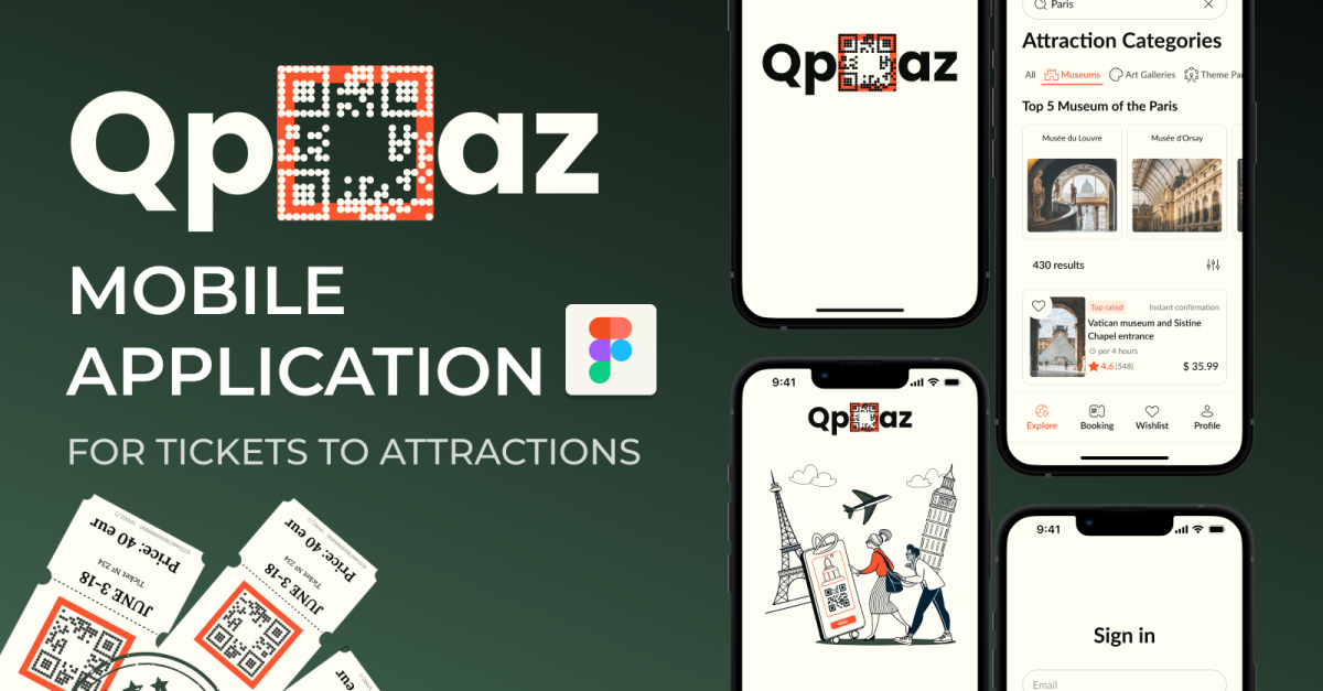 QPAZ – Mobile application UI Template for Booking Admission Tickets to Attractions Around the World