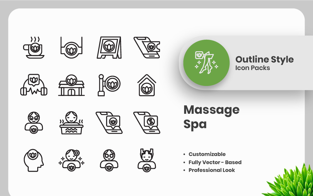 20 Set of Massage Spa Outline Icon Collection