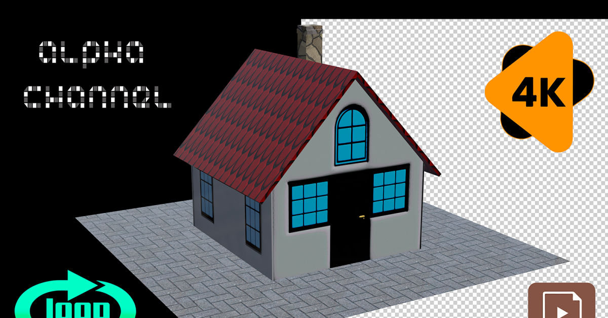 Animated 3D house with rotation (4K, Alpha Channel) looped