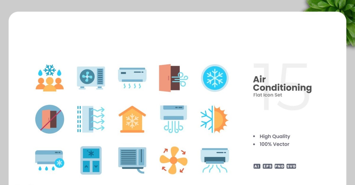 15 Air Conditioning Flat Icons Set #526124