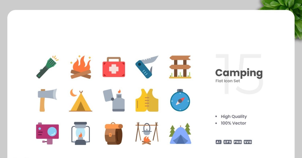 15 Camping Flat Icons Set #526148