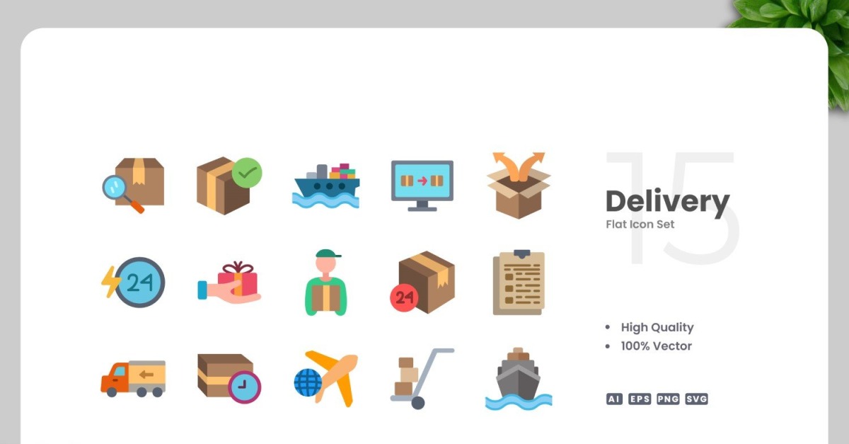 15 Delivery Flat Icons Set #526168
