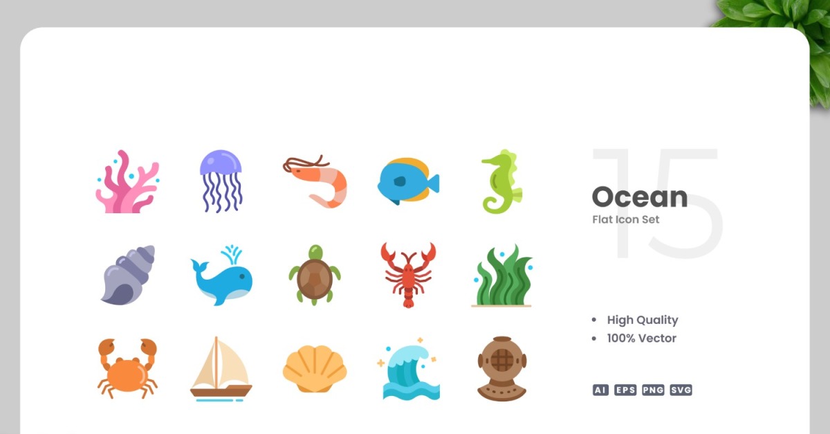 15 Ocean Flat Icons Collection #526231