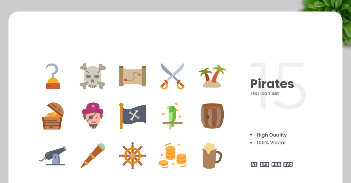 15 Pirates Flat Icons Set #526237