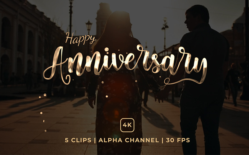 Elegant Happy Anniversary Text Animation | Golden Shine | 4K