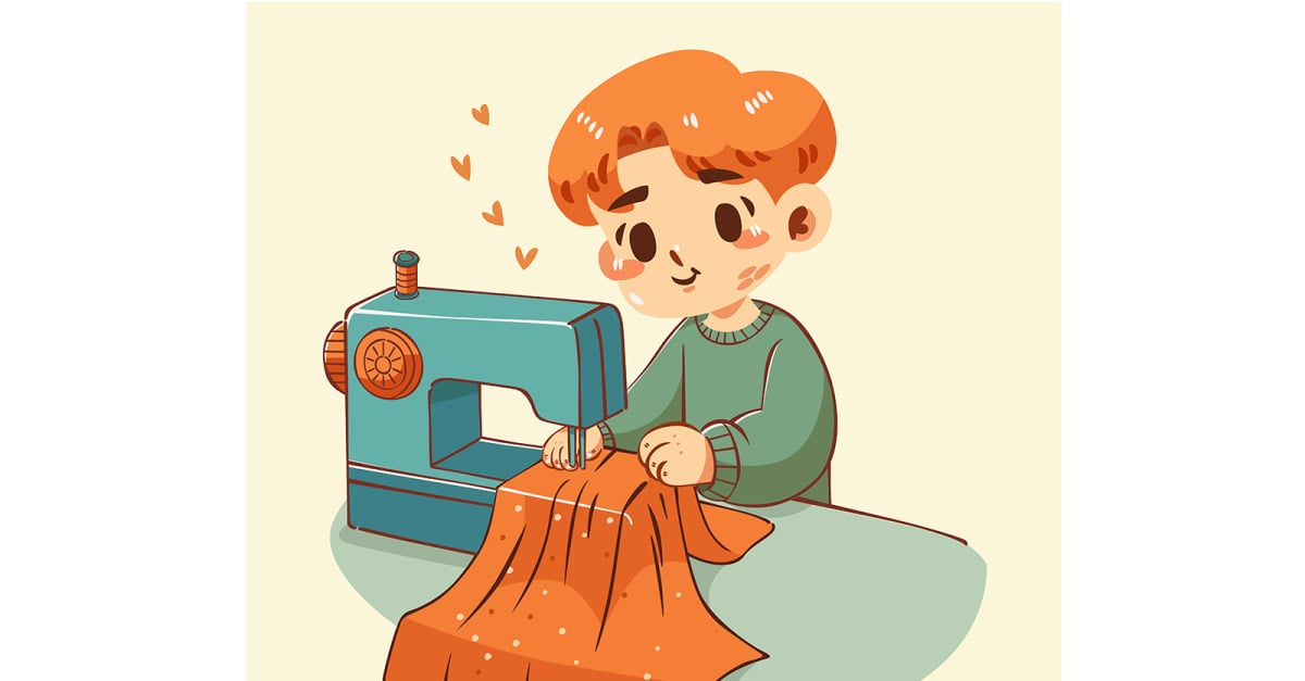 Illustration of Child Sewing #527093