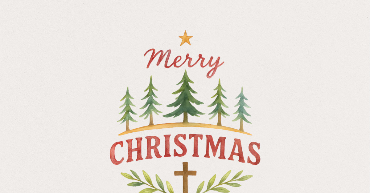 Merry Christmas Watercolor PNG, Christian Christmas Cross PNG, Holiday Digital Download, Christmas