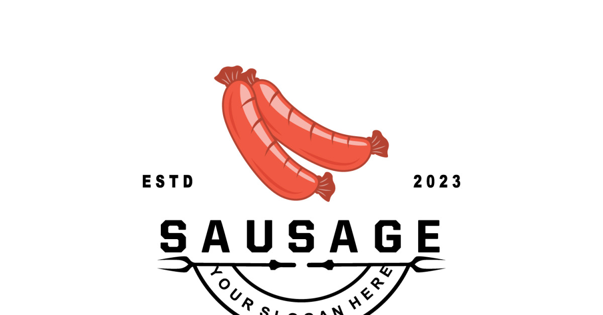 Wurst-Logo, Fleischgabel und Wurst FoodV5 - TemplateMonster