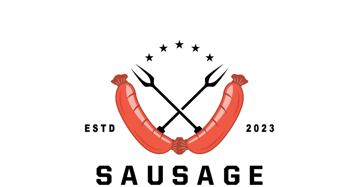 Wurst Logo Fleischgabel und Wurst FoodV6 - TemplateMonster