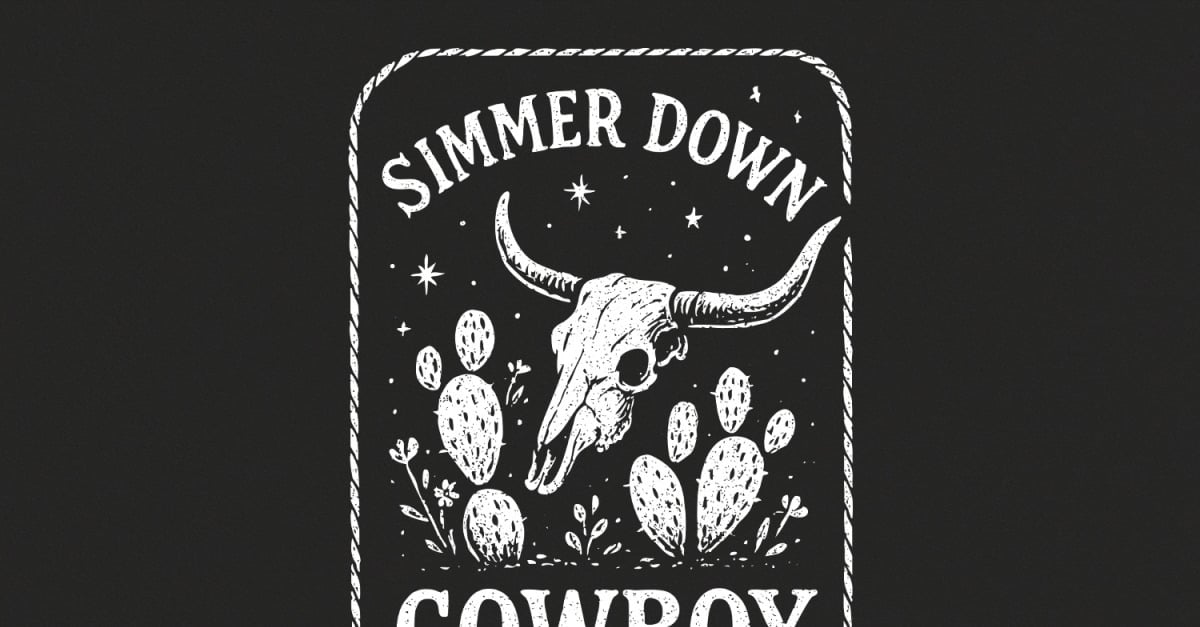 Simmer Down Cowboy PNG, Western Skull PNG, Boho Cactus Sublimation, Rustic Cowboy Digital Download,