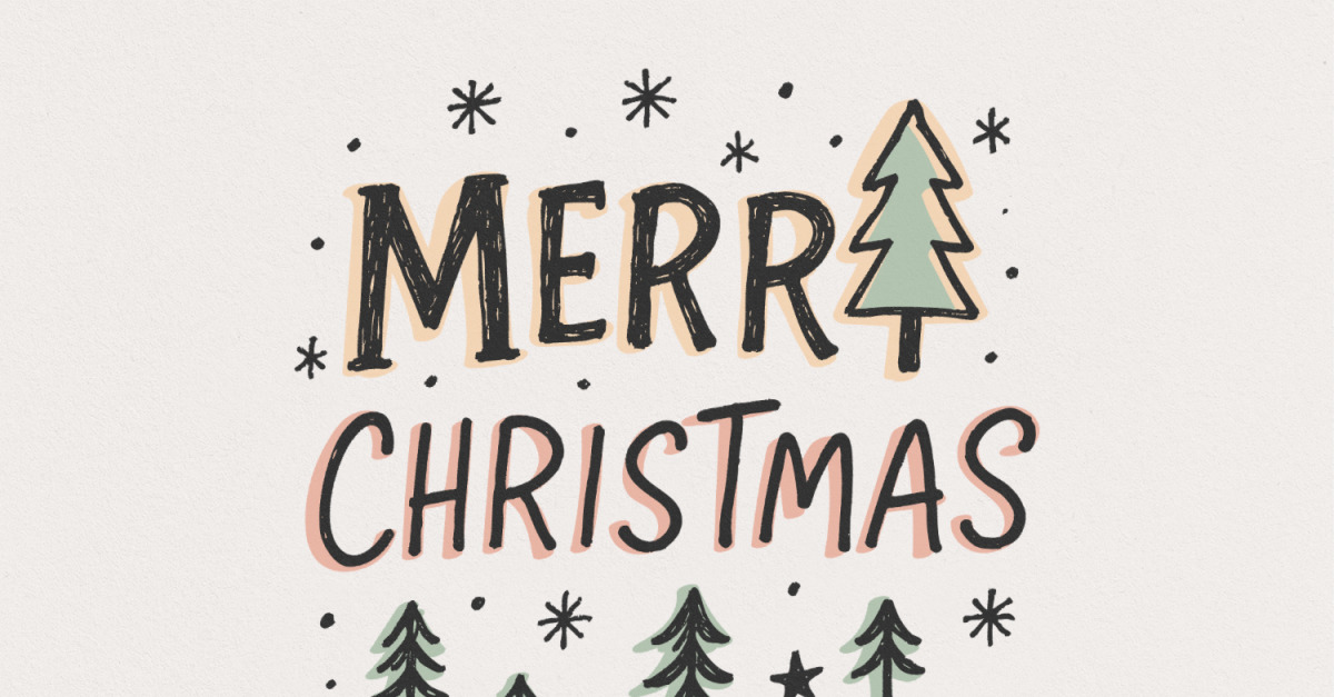 Merry Christmas PNG, Retro Christmas PNG, Hand Drawn Christmas Tree, Cute Holiday Digital Download,