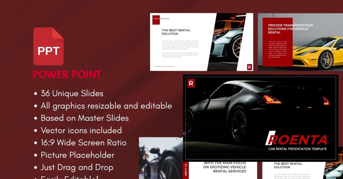 ROENTA Car Rental PowerPoint Template - TemplateMonster