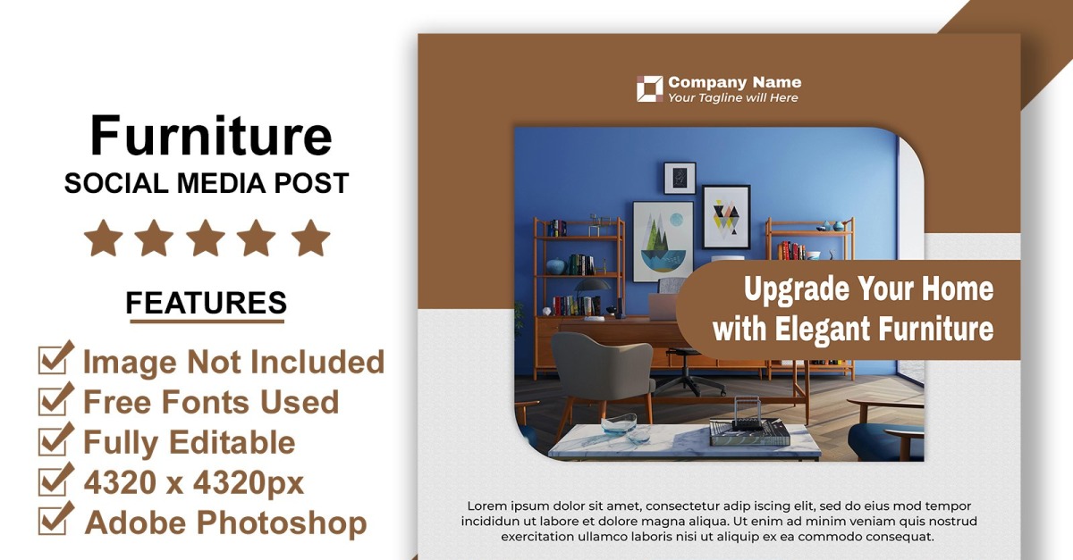 Clean Layout Furniture Social Media Post PSD Template for Product Display and Branding