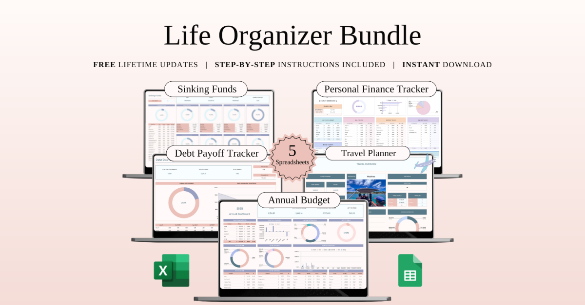 Life Organizer Bundle  | Spreadsheet Templates Excel and Google Sheets