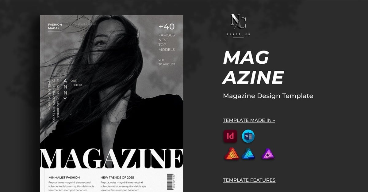Minimal Magazine Design Template for MS Word, InDesign and Affinity Suites