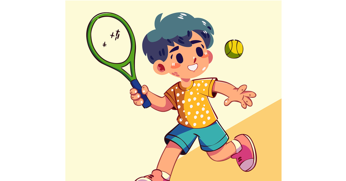 Drawing Cartoon of a Boy Playing Tennis