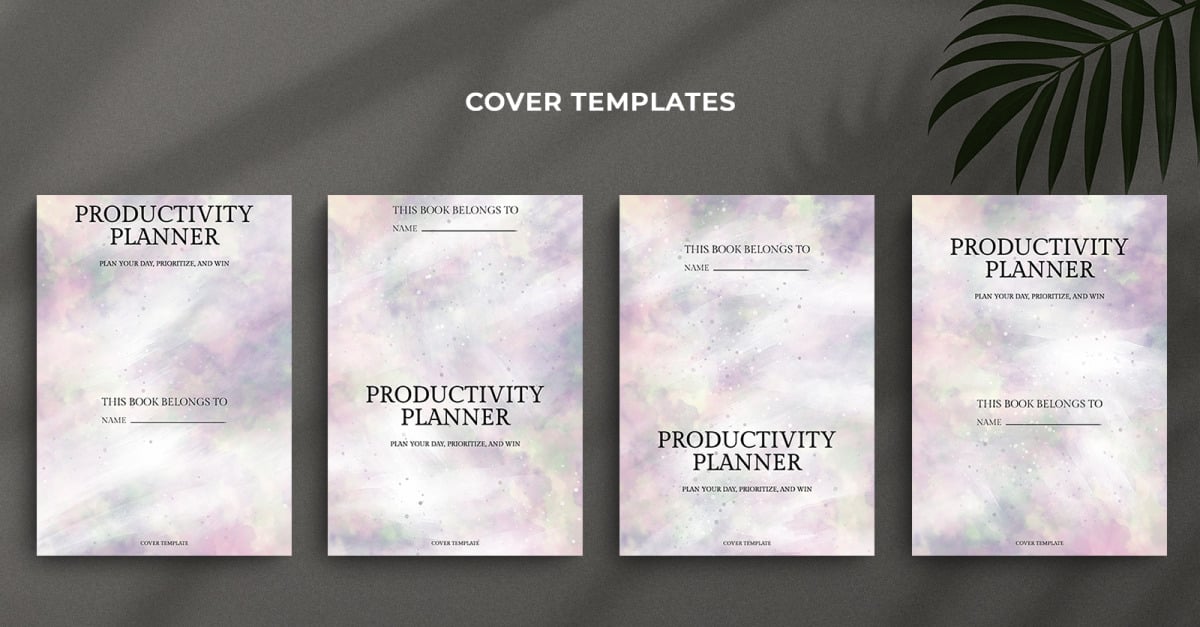 Productivity Planner Cover Template Set – Editable Watercolor Design for Printable and KDP Use