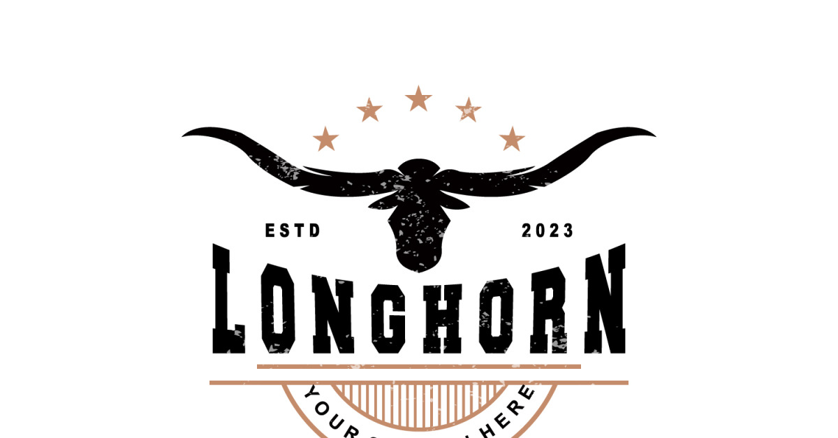 LongHorn Animal Logo Design Farm Retro V3