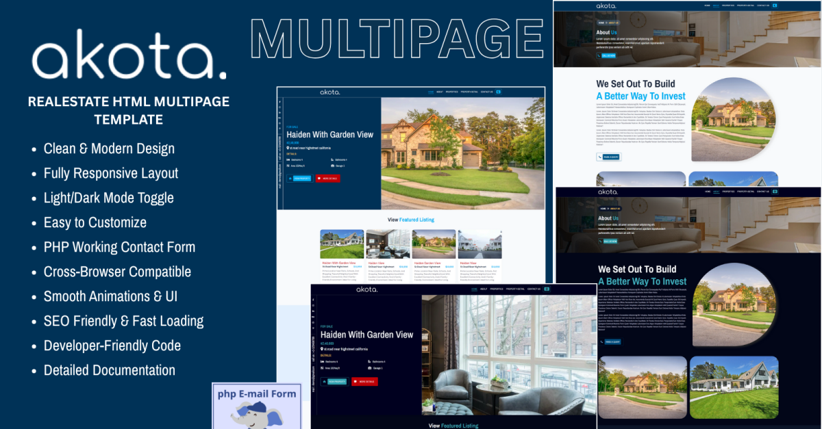 Akota | Multipage Real-Estate HTML Template For Real-Estate Agents and Agencies.