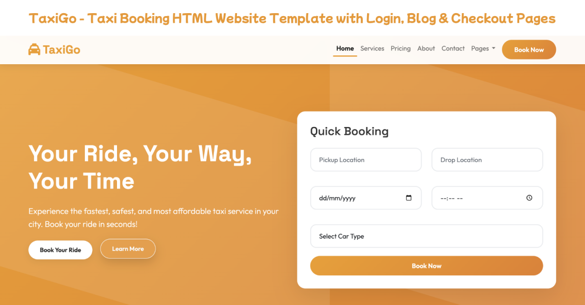 TaxiGo - Taxi Booking HTML Website Template with Login, Blog & Checkout Pages