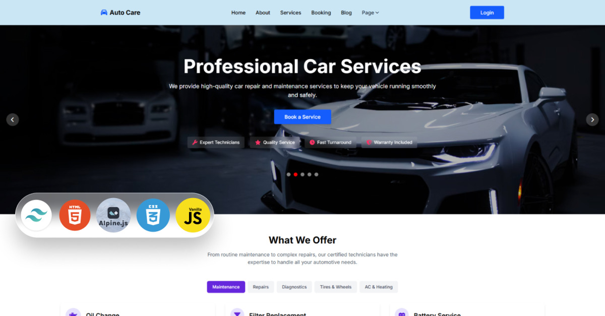 Auto Care - Car Service & Auto Mechanic tailwindcss