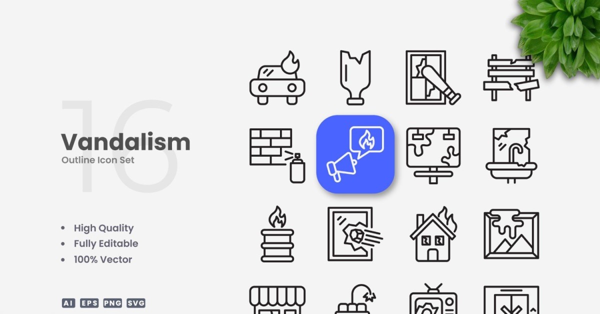 16 Vandalism Outline Icons Set #533185