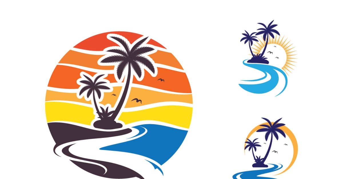 Palm tree summer beach holiday icon illustration v.3
