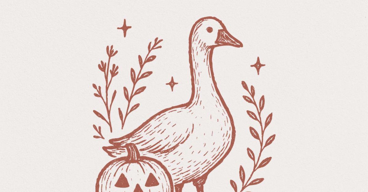 Goose And Pumpkin PNG, Halloween Digital Download, Vintage Farm Animal Art, Rustic Autumn Decor,