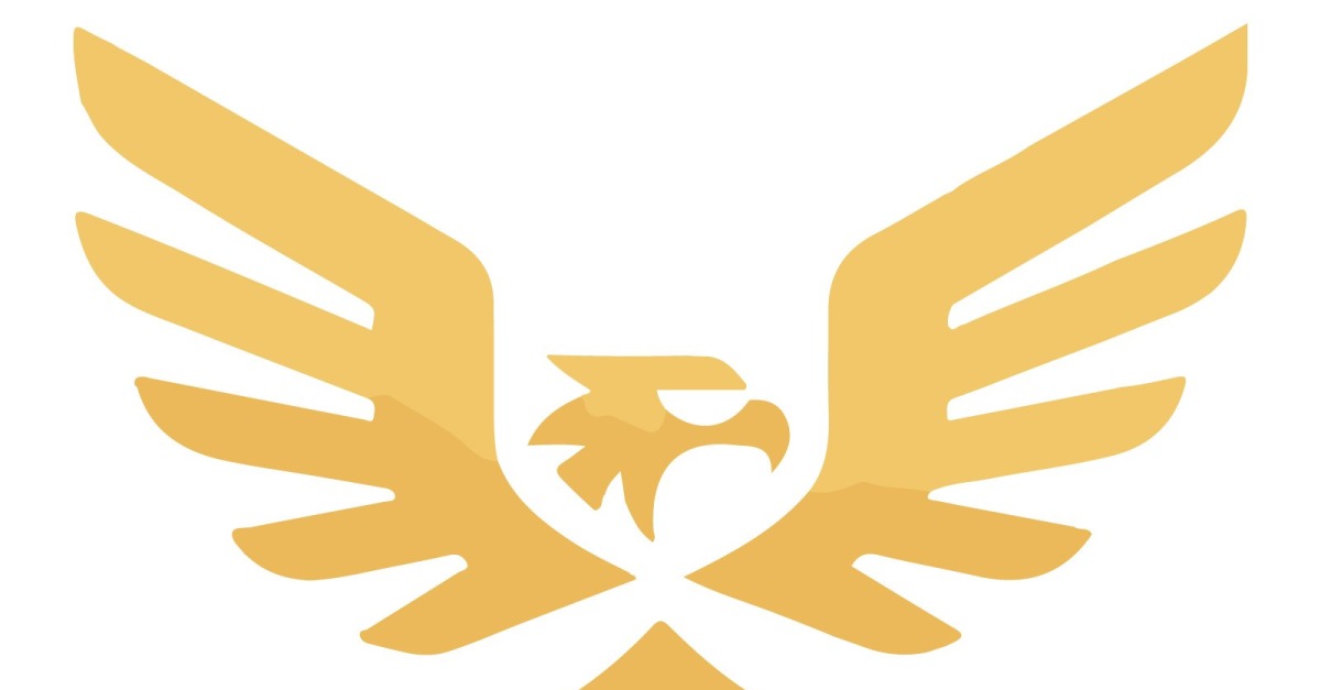 A logo design featuring a stylized golden eagle