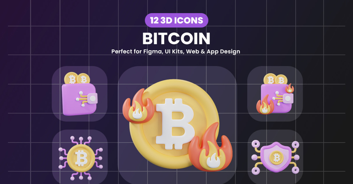 3D Bitcoin Icon Pack Design #534087