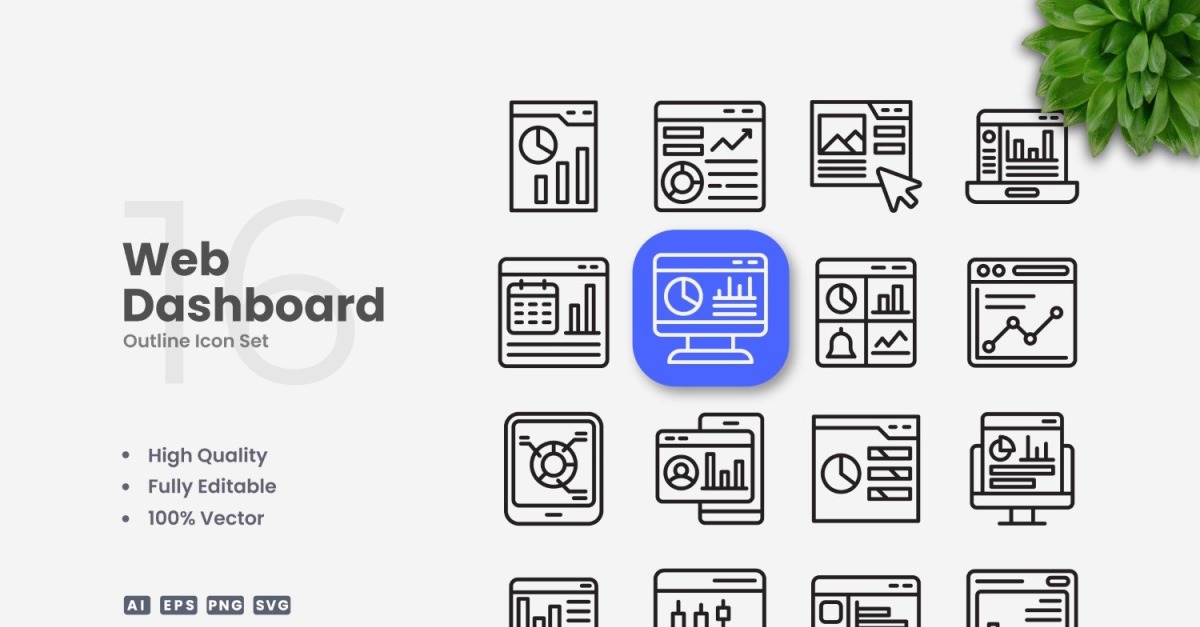 16 Web Dashboard Outline Icons Set #534189