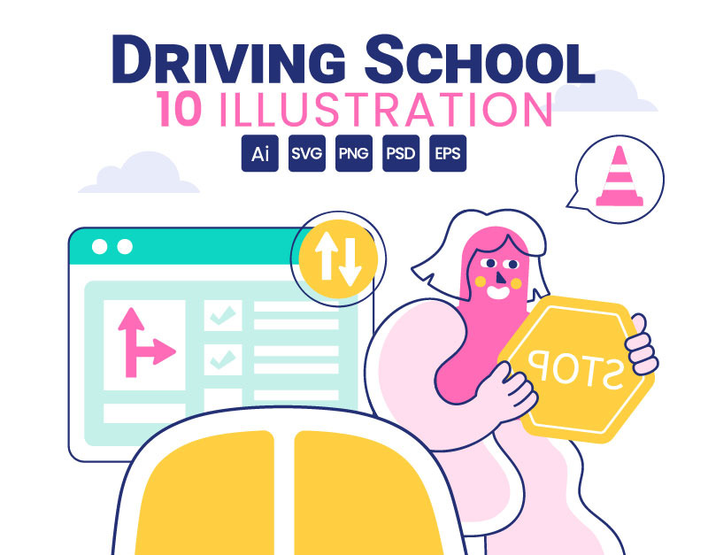 10 Driving School Vector Illustration