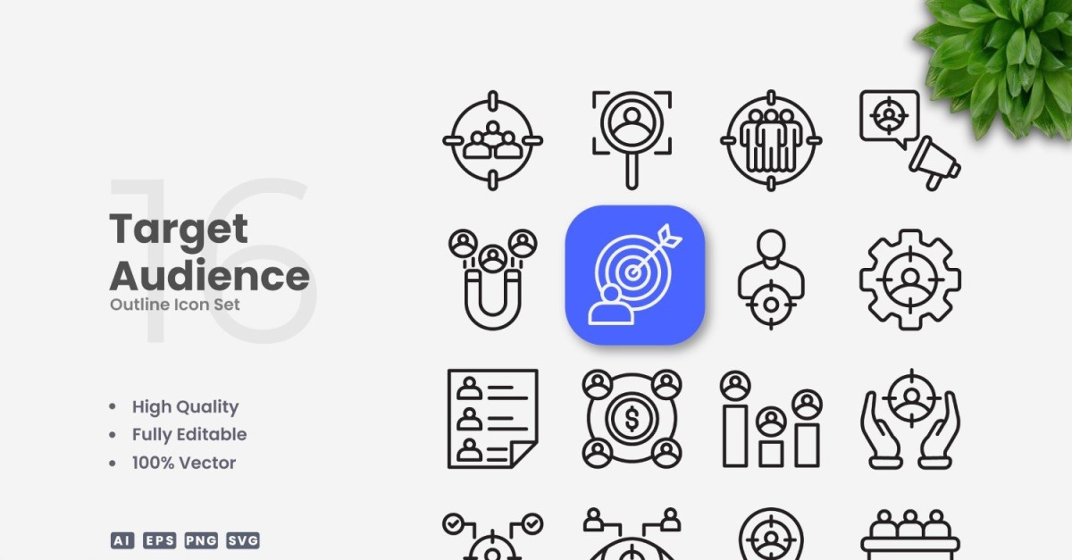 16 Target Audience Outline Icons Set