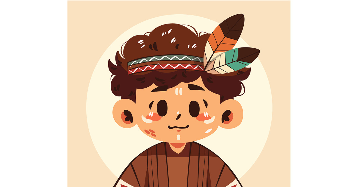 Cartoon Boy with Feathers in His Hair