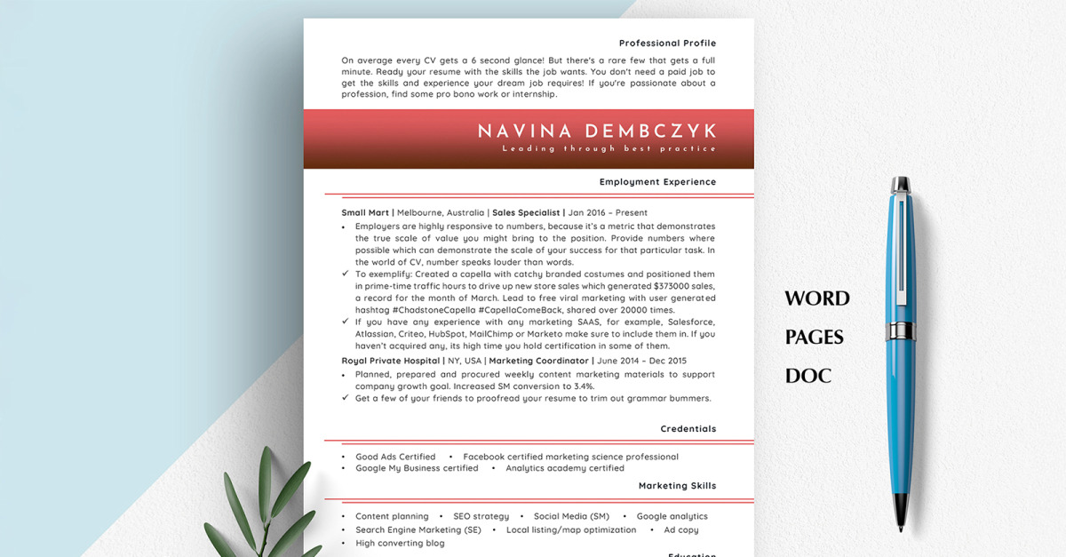 Retail Resume Template | Clean Google Docs Resume | Marketing Resume | Sales Resume | Sales CV