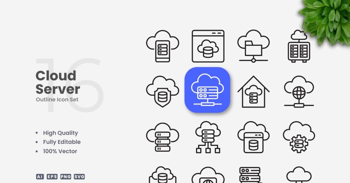16 Cloud Server Outline Icons Set #540857