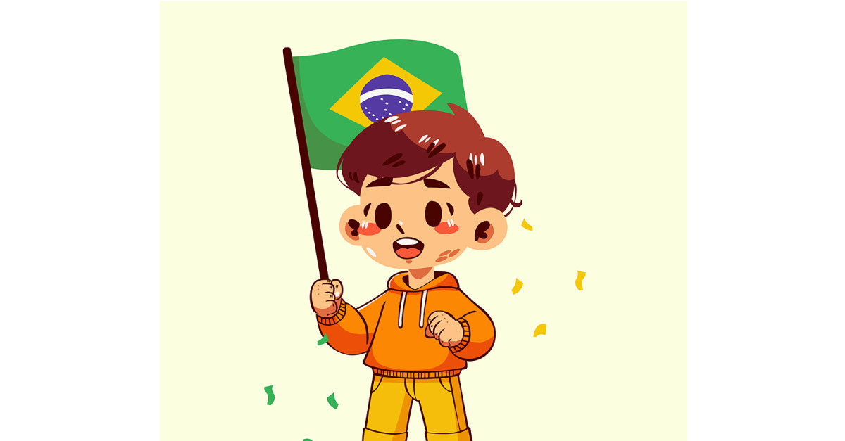 Cartoon Boy Holding a Brazilian Flag