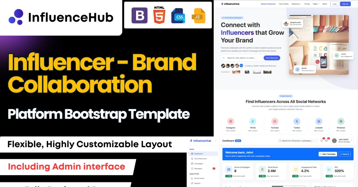 InfluenceHub - Modèle Bootstrap pour plateforme de collaboration ...