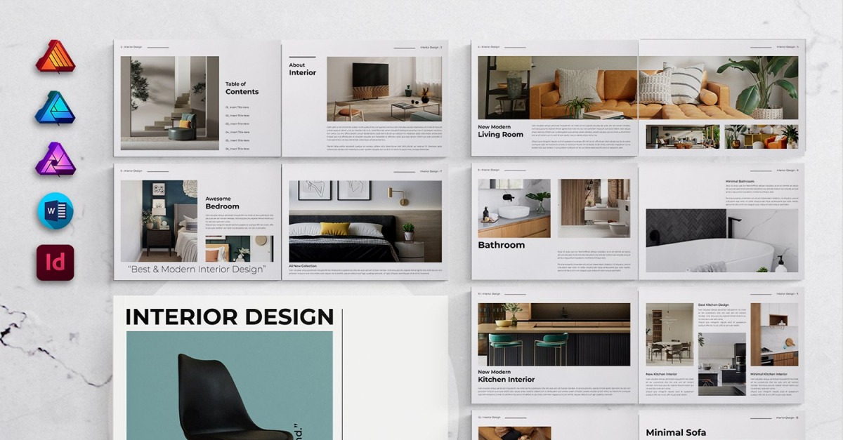 Modèle de brochure de design d'intérieur paysage pour MS Word, InDesign ...