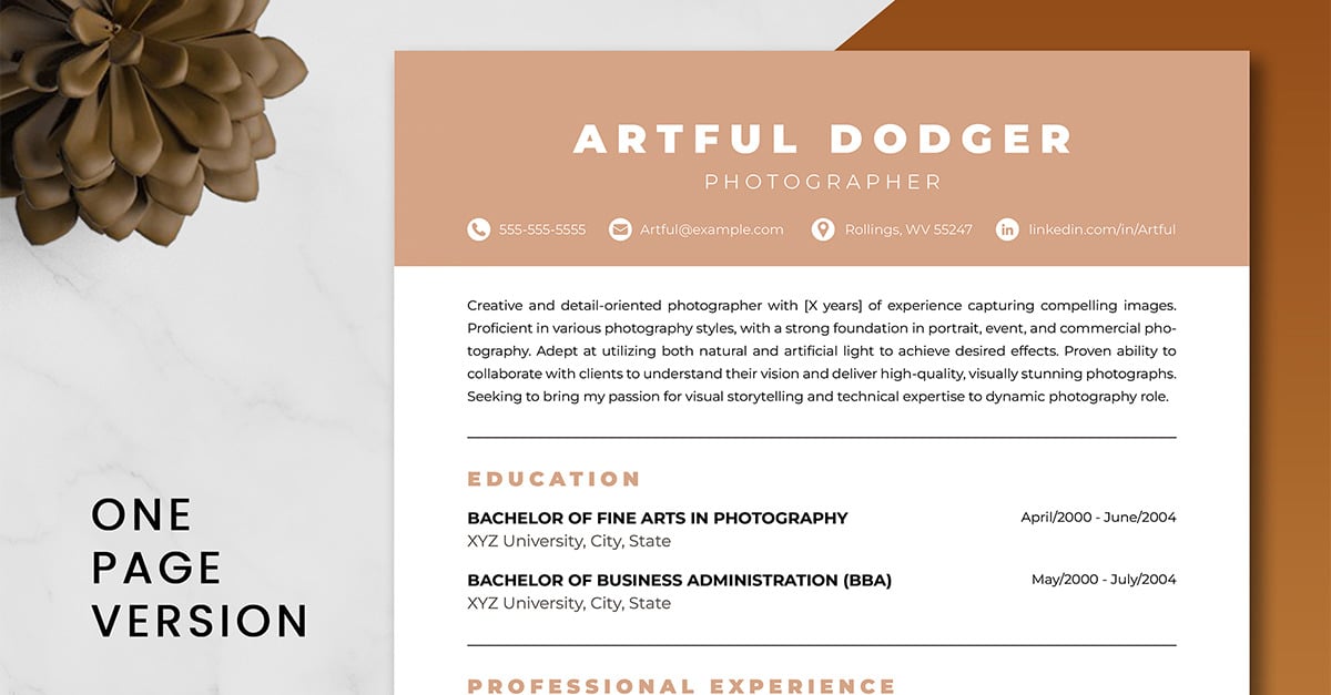 Photographer Resume Template | Creative, Clean & Customizable