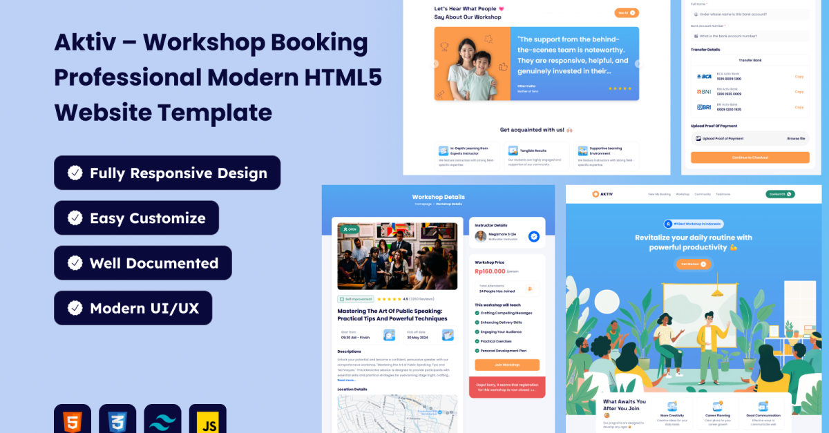Aktiv – Workshop Booking Professional Modern HTML5 Website Template