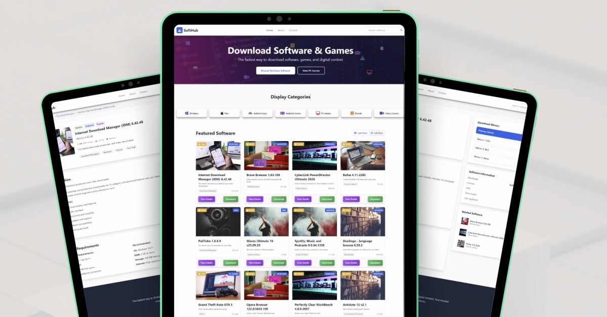 Softhub – Digital Software Portal & Utility Listing Template