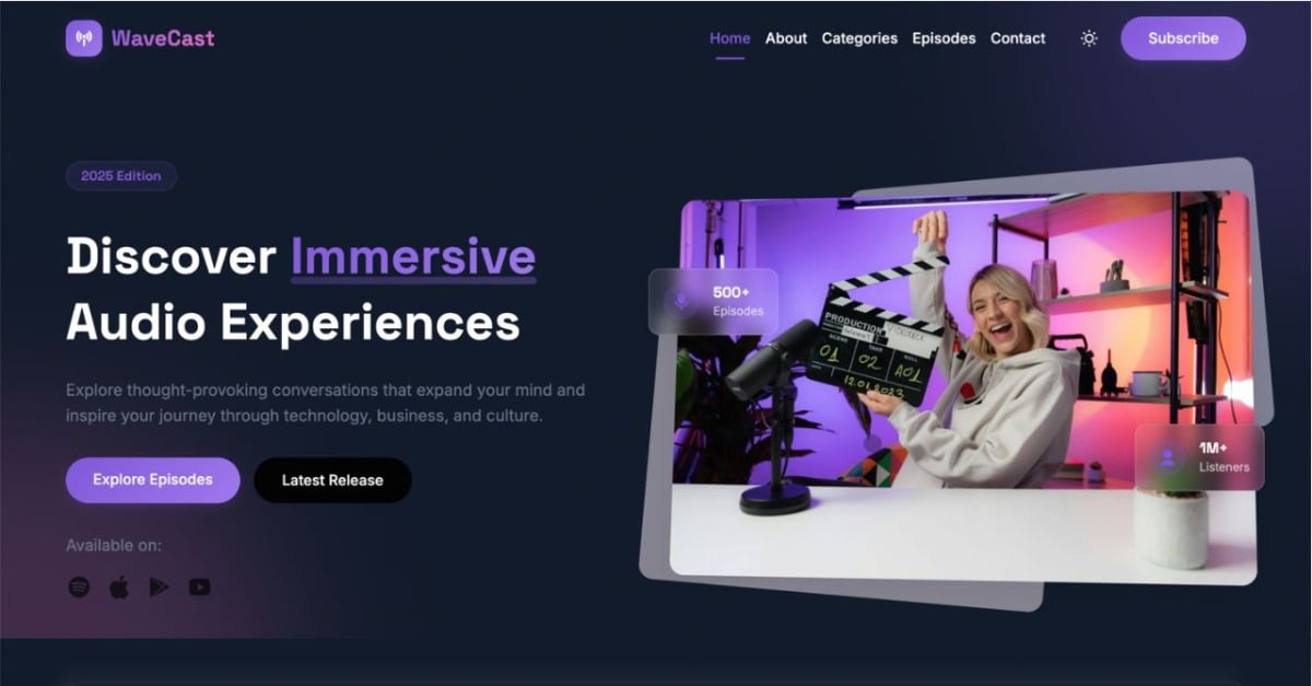 WaveCast - Podcast HTML Website Platform Bootstrap Template