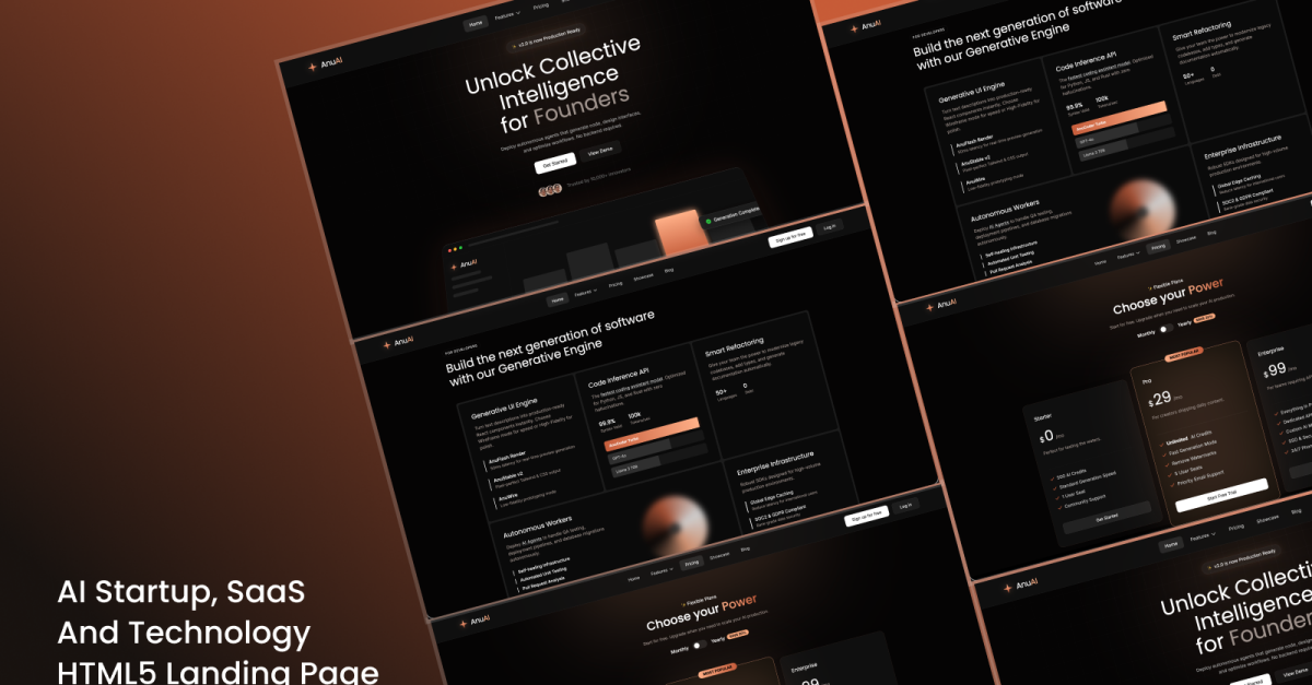 AI Startup, SaaS and Technology HTML5 Landing Page- AnuAI