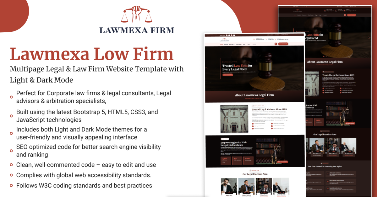Lawmexa Firm - Multipage Legal and Law Firm Website Template with Light / Dark Mode